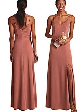Birdy Grey Jay Dress Crepe Desert Rose Mulberry Size XS Spaghetti High Slit Maxi